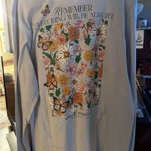 Simply Southern Long Sleeve Tee - White with Floral and Butterfly Design